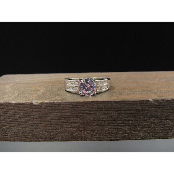 Jewelry - Size 6.75 Silver Tone Clear CZ Gemstone Band Ring Vintage Wedding Engagement
